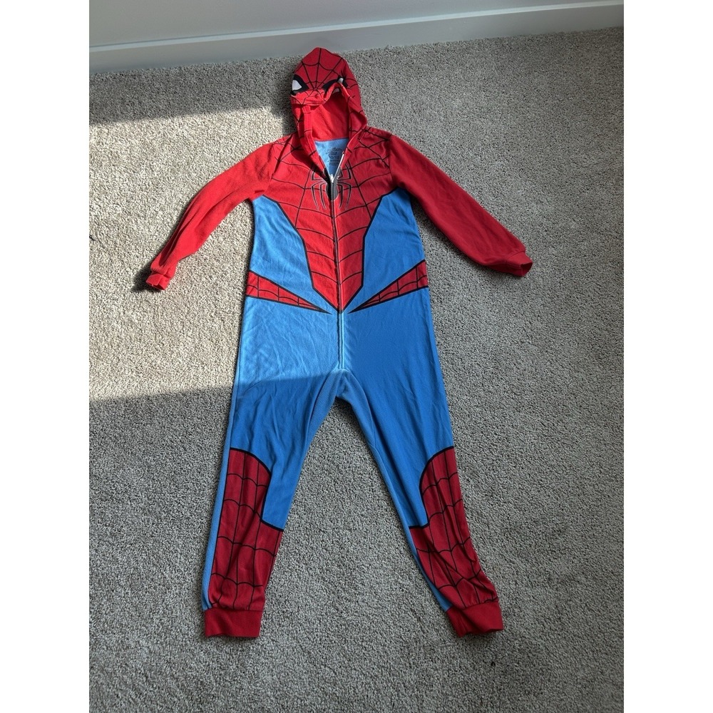 Boys Spiderman One Piece Pajamas Costume Hoodie Union Suit  10-12 Marvel